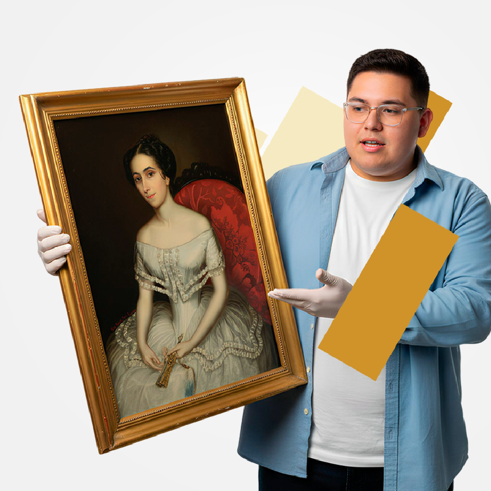 Estudiante del curso de curaduría de arte del MALI analizando una obra en una exposición